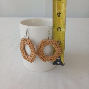 NWOT  Brown Rattan Hexagon Earrings